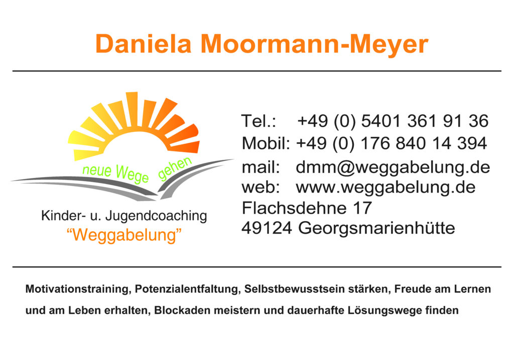 Visitenkarte Weggabelung Kinder u. Jugendcoaching Daniela Moormann-Meyer Georgsmarienhütte